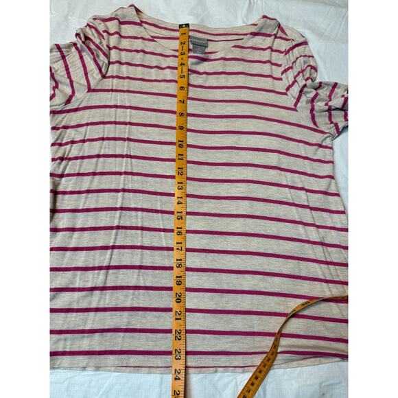 Lot of 2 Chicos Sz 2 (12) Pull Over Pretty Shade Beige Pink Green striped Tops - Picture 7 of 9